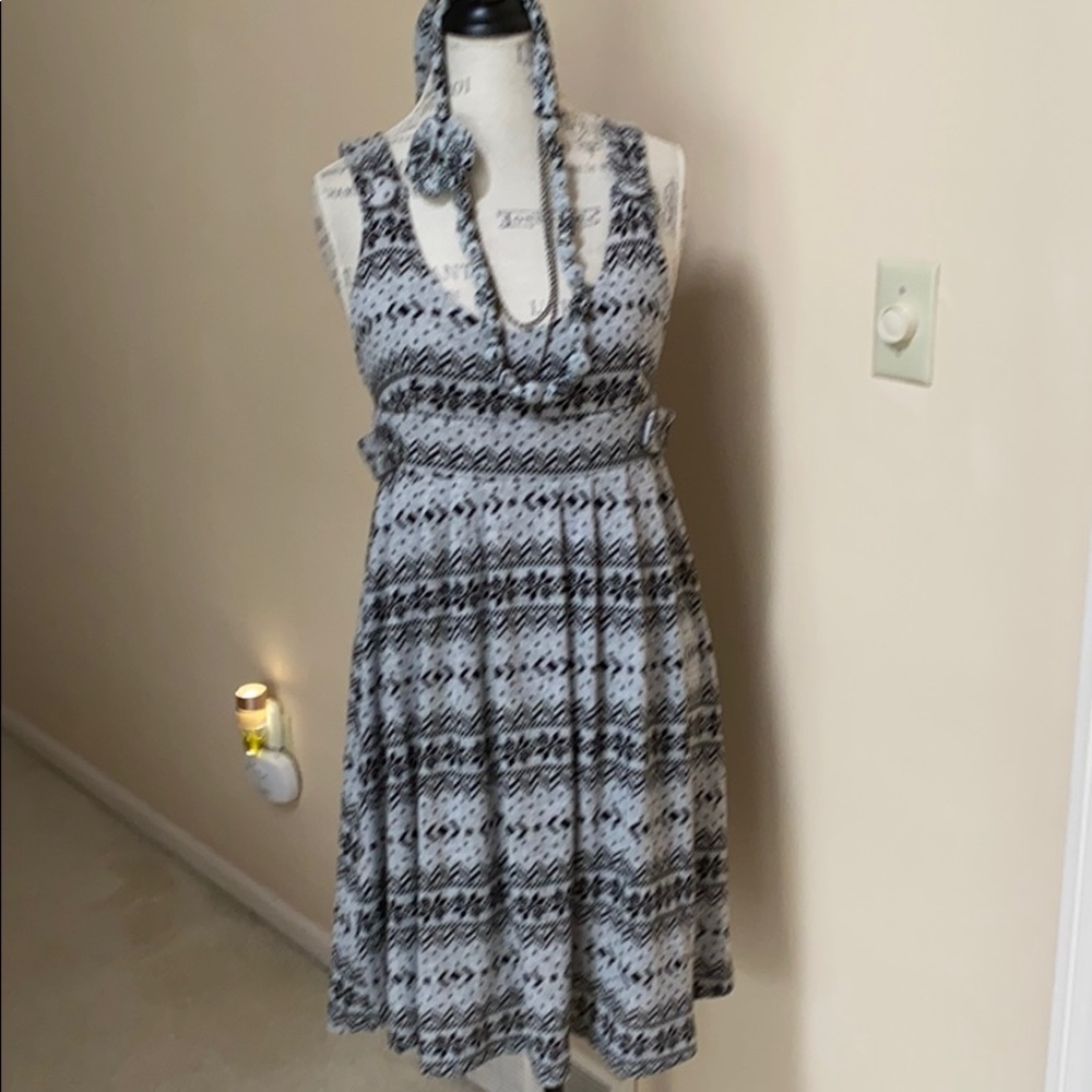 Nordic print dress with matching necklace